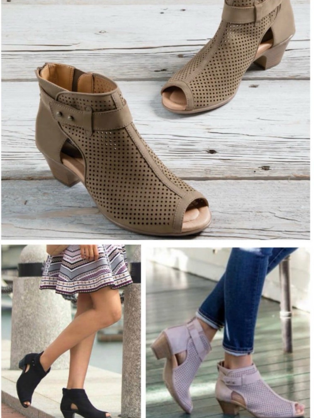 Earth Perforated Peep-Toe Ankle Booties - black